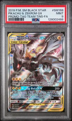 Pikachu & Zekrom Gx Pokemon Sm Black Star Promo SM168 NM PSA 9 - Image 1