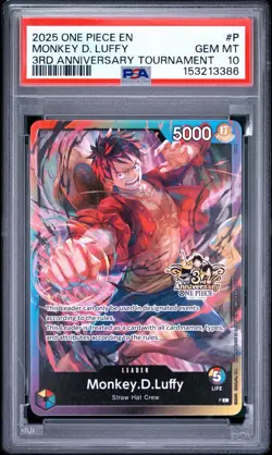 PSA 10 ONE PIECE MONKEY D. LUFFY 2025 PROMOS #P 3RD ANNIVERSARY TOURNAMENT - Image 1