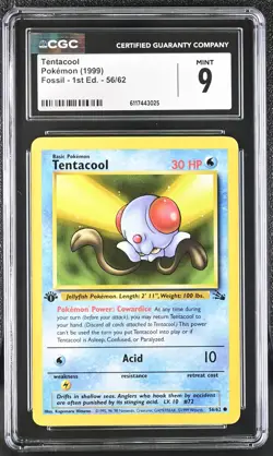 Pokemon Card Tentacool 56/62 1st Edition Fossil 1999 CGC 9 MINT - Image 1