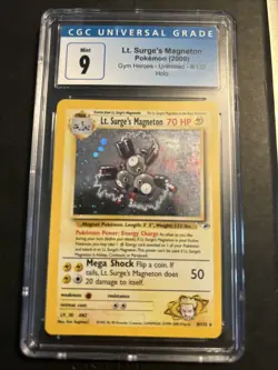 CGC 9 MINT Lt. Surge's Magneton 2000 Gym Heroes 8/132 Holo Pokemon Card - Image 3