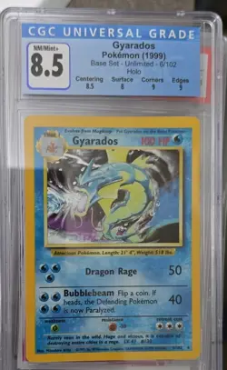 1999 Pokemon Base Set Unlimited #6 Gyarados Holo Card CGC 8.5 - Image 1