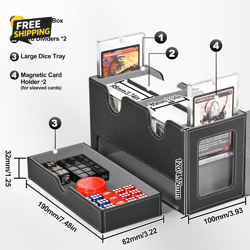 Card Deck Box for MTG, Double Storage Box with 2 Commander Display & 1 Dice Tray - Image 3