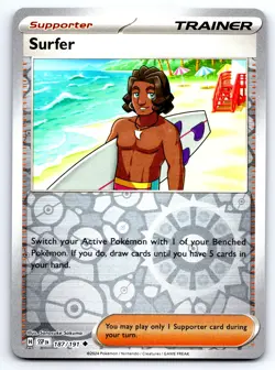 Pokemon Surfer - SV08: Surging Sparks SSP Reverse Holo 187/191 NM Uncommon Sanos - Image 1