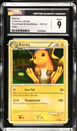 CGC 9 MINT Raichu 10/123 Holo Heartgold & Soulsilver Pokemon Card - Image 1