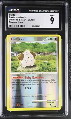 CGC 9 MINT Cleffa 78/130 Diamond & Pearl Reverse Holo Pokemon Card - Image 1