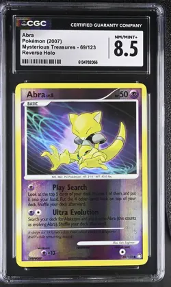 CGC 8.5 NM/MINT+ Abra 69/123 Mysterious Treasures Reverse Holo Pokemon Card - Image 1