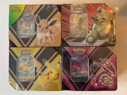 POKEMON TRADING CARDS TCG COSTCO 4 PACK TINS SET NIB SEALED PIKACHU TYRANITAR - Image 1