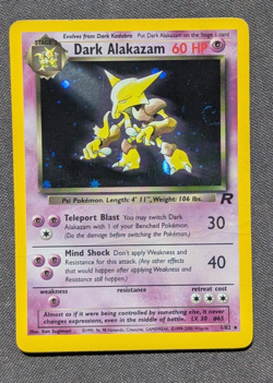 Pokemon Dark Alakazam TCG Team Rocket Holo Card 1/82 Unlimited - HP - SWIRL - Image 1
