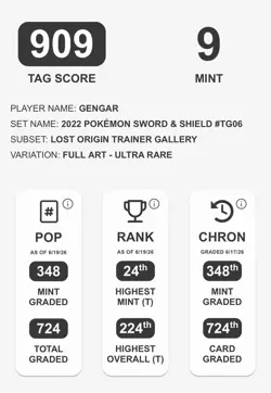 TAG 9 Gengar TG06/TG30 SWSH Lost Origin Trainer Gallery Ultra Rare Pokemon 2022 - Image 3