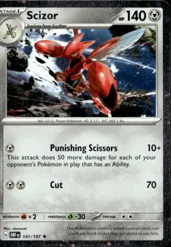 Scizor 141/197 Rare Obsidian Flames Pokemon Holo Lightly Played - Image 1