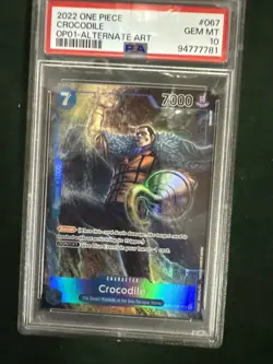 One Piece Crocodile OP01-067 Romance Dawn Super Rare Foil Alt Art PSA 10 - Image 1