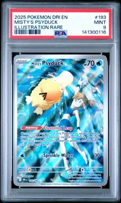 2025 Pokemon Dri EN-Destined Rivals Misty's Psyduck Illustration Rare PSA 9 - Image 1