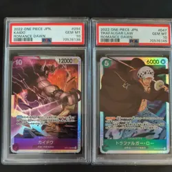 KAIDO #94 and Trafalgar Law #47 HOLO 2022 One Piece JPN Romance Dawn PSA 10 - Image 1