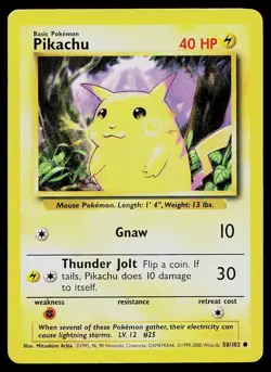 Pokemon Card Base Set Pikachu 58/102 Common 1999-2000 4th Print UK Exclusive - Image 1