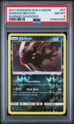 2017 POKEMON SUN & MOON BURNING SHADOWS #87 DARKRAI-REVERSE FOIL PSA 8 - Image 1