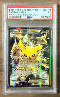 2016 POKEMON XY PIKACHU BLACK STAR FULL ART PROMO RED AND BLUE COLL PSA 5 #XY124 - Image 1