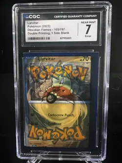 CGC 7 ERROR Double Print 1 Side Blank Larvitar Obsidian Flames Pokemon 105/197 - Image 1