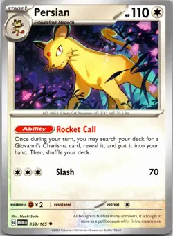 Persian 053/165 Uncommon 151 Pokemon Near Mint - Image 1