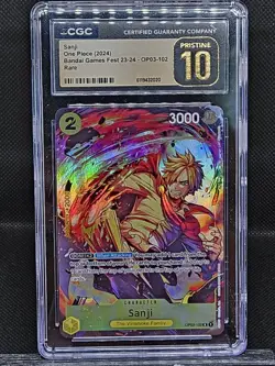 CGC 10 PRISTINE 💎 Sanji #OP03-102 2024 One Piece Bandai Games Fest '23 Alt Art - Image 1
