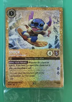 Disney Lorcana Stitch Carefree Snowboarder Glimmer Foil Winterspell Promo - Image 1