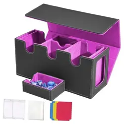 MTG Deck Box with 2 Commander Display, 4-in-1 Card Deck Case, Bright Purple - Image 1