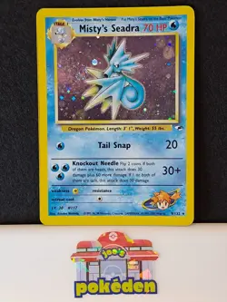 Mistys Seadra Holo Pokemon Card 9/132 - Gym Heroes Set Pokemon Card MP - Crease - Image 1