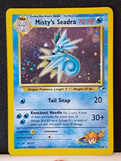 Mistys Seadra Holo Pokemon Card 9/132 - Gym Heroes Set Pokemon Card MP - Crease - Image 2