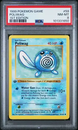 PSA 8 - Pokemon Card - Base 59/102 - POLIWAG (common) *1st Edition* - NM-MT - Image 1