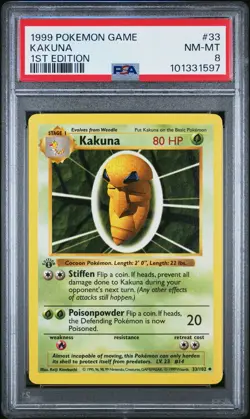 PSA 8 - Pokemon Card - Base 33/102 - KAKUNA (uncommon) *1st Edition* - NM-MT - Image 1