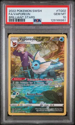 2022 POKEMON SWORD & SHIELD BRILLIANT STARS #TG02 FULL ART/VAPOREON PSA 10 - Image 1