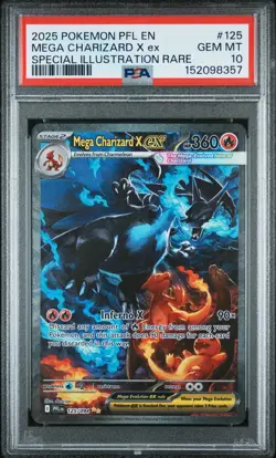 2025 POKEMON PFL EN-PHANTASMAL FLAMES #125 MEGA CHARIZARD X EX PSA 10 - Image 1