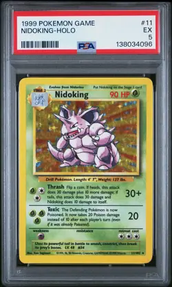 1999 POKEMON BASE SET UNLIMITED #11 NIDOKING-HOLO PSA 5 - Image 1