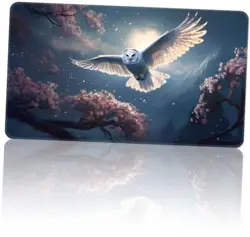 Playmat for MTG Magic Size 24x14 Inch playmat without zones White Owl Flying - Image 1