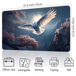 Playmat for MTG Magic Size 24x14 Inch playmat without zones White Owl Flying - Image 3
