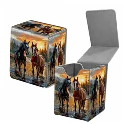 Card Deck Box for Trading Cards, MTG Commander Deck Box Sunlight Two Horses - Image 1
