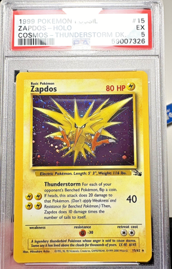 1999 Pokemon Fossil #15/62 Zappos-Holo Cosmos-Thunderstorm Dk. PSA 5 - Image 1
