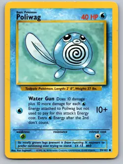 Poliwag 59/102 Common Base Set Unlimited Pokemon Moderately Played - Image 1