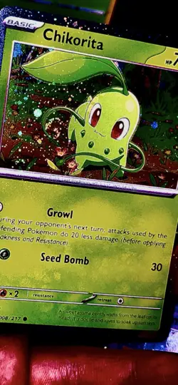 Fart Swirl 🌀 Chikorita 008/217 Cosmos Holo HeavilY Bleed Error Rare Pokemon 17 - Image 1
