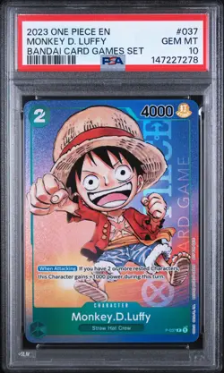 2023 ONE PIECE PROMOS BANDAI CARD GAMES SET #037 MONKEY D. LUFFY PSA 10 - Image 1