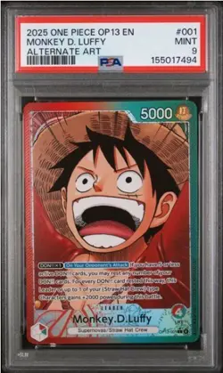 2025 ONE PIECE OP13 CARRYING ON HIS WILL 001 MONKEY D. LUFFY ALTERNATE ART PSA 9 - Image 1