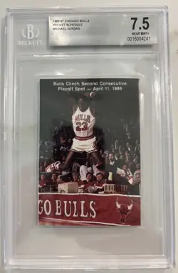 1986 Michael Jordan Rookie Bulls Schedule BGS 7.5 Mint- Pre Fleer #57 SUPER RARE - Image 1