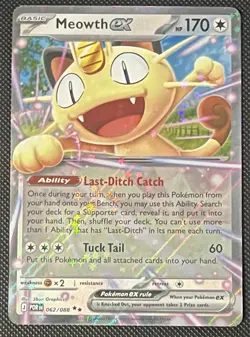 Meowth ex 062/088 Me03: Perfect Order Holo NM Pokemon Card - Image 1