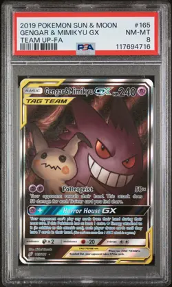 Pokemon Gengar & Mimikyu GX Team Up Full Alt Art #165 PSA 8 - Image 1