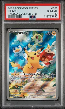 2023 POKEMON SVP EN-SV PALDEA EVOLVED ETB PROMO #027 PIKACHU PSA 10 - Image 1