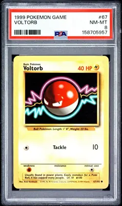 1999 POKEMON BASE SET UNLIMITED #67 VOLTORB PSA 8 - Image 1