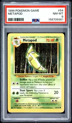 1999 POKEMON GAME Base Set 70 Hp METAPOD #54 /102 PSA 8 - Image 1