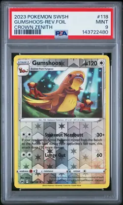 2023 POKEMON SWORD & SHIELD CROWN ZENITH #118 GUMSHOOS-REVERSE FOIL PSA 9 - Image 1