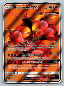 Buzzwole GX 104/111 Ultra Rare Crimson Invasion Pokemon Moderately Played - Image 1