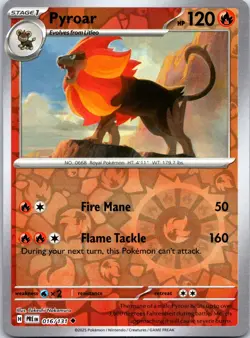 Pokemon TCG - Pyroar Reverse Holo Uncommon SV: Prismatic Evolutions 016/131 NM - Image 1