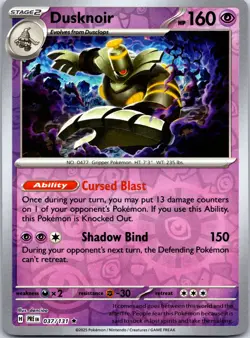 Pokemon TCG - Dusknoir Reverse Holo Rare SV: Prismatic Evolutions 037/131 NM - Image 1